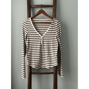 American Eagle Striped Long Sleeve Top Henley Style Casual Size L